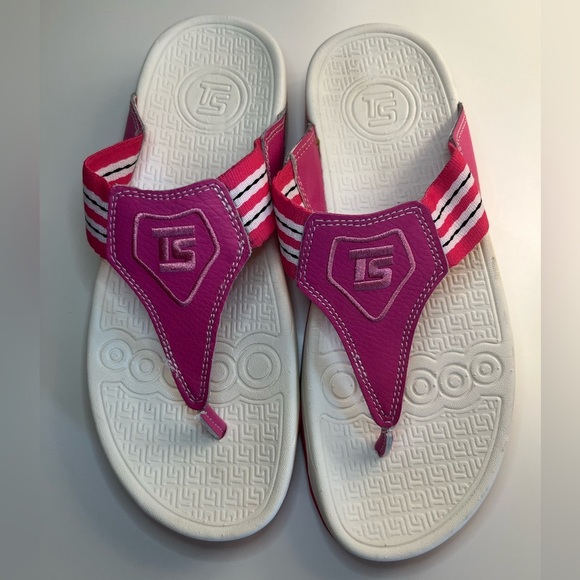 TheraSandal by TheraShoe Flip Flop Thong Therapy Molded Insole Pink Leather - Picture 4 of 14